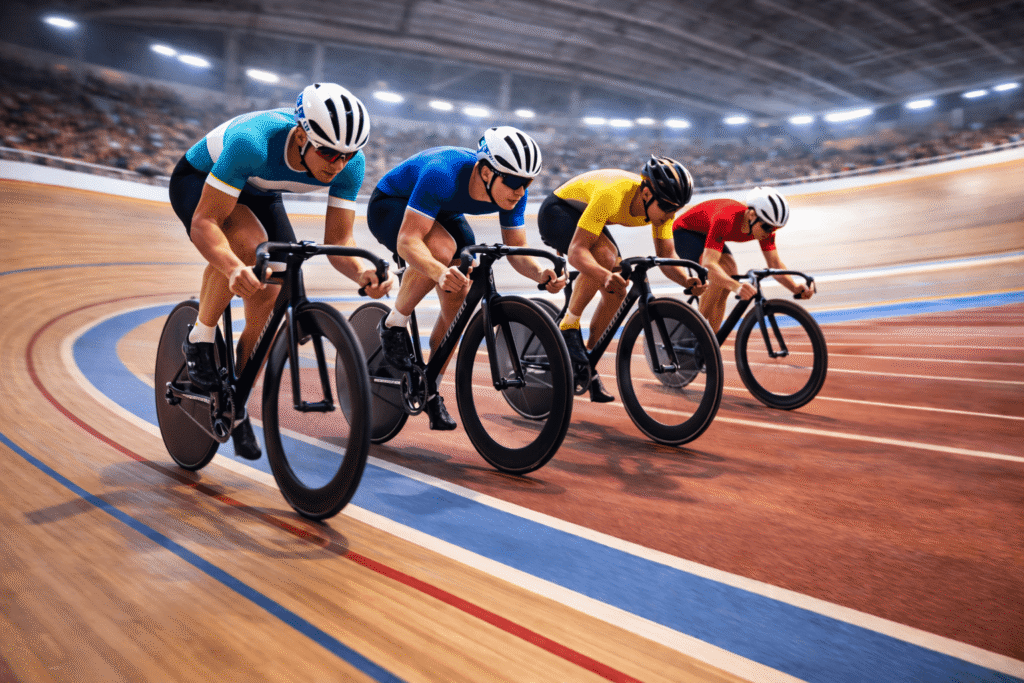Cyclisme en pleine vitesse lors d'une épreuve de sprint